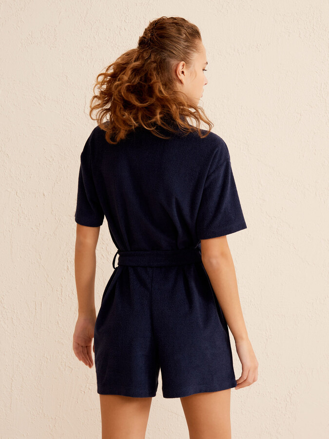 Lacivert Regular Fit Pamuklu Havlu Tulum (4)