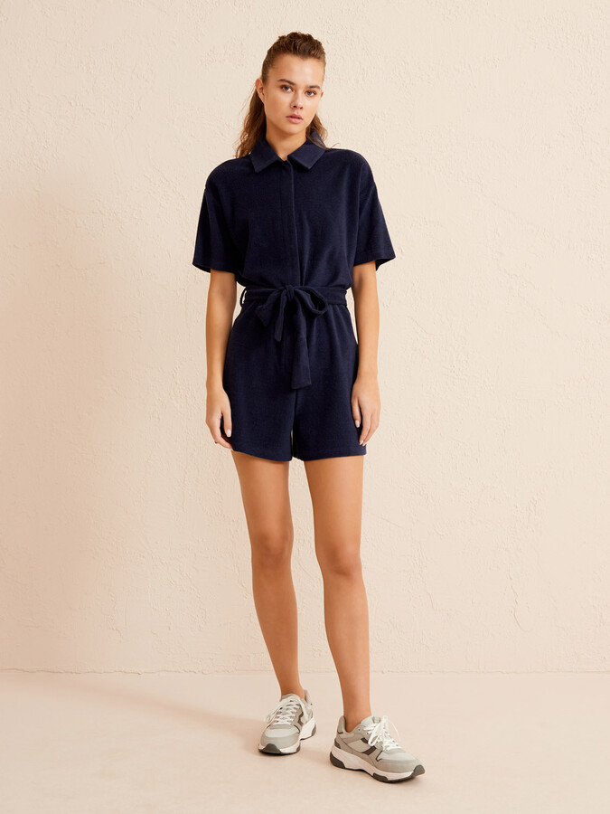 Lacivert Regular Fit Pamuklu Havlu Tulum (1)