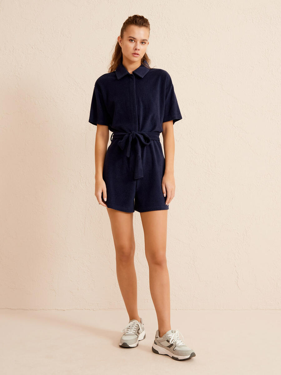 Lacivert Regular Fit Pamuklu Havlu Tulum - 2