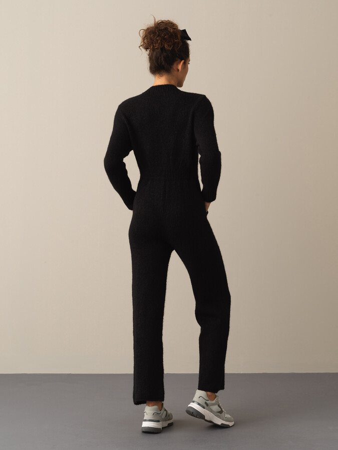 Siyah Yumuşak Dokulu Regular Fit CepliTriko Tulum - Xint