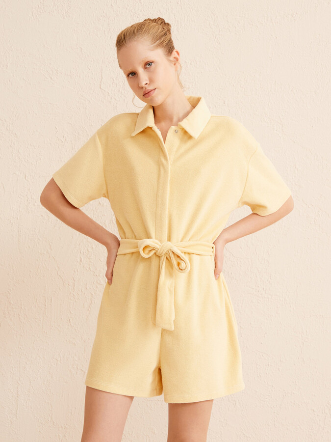 Sarı Regular Fit Pamuklu Havlu Tulum