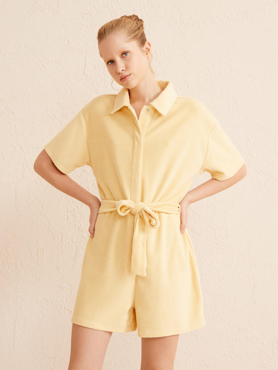 Sarı Regular Fit Pamuklu Havlu Tulum - 1