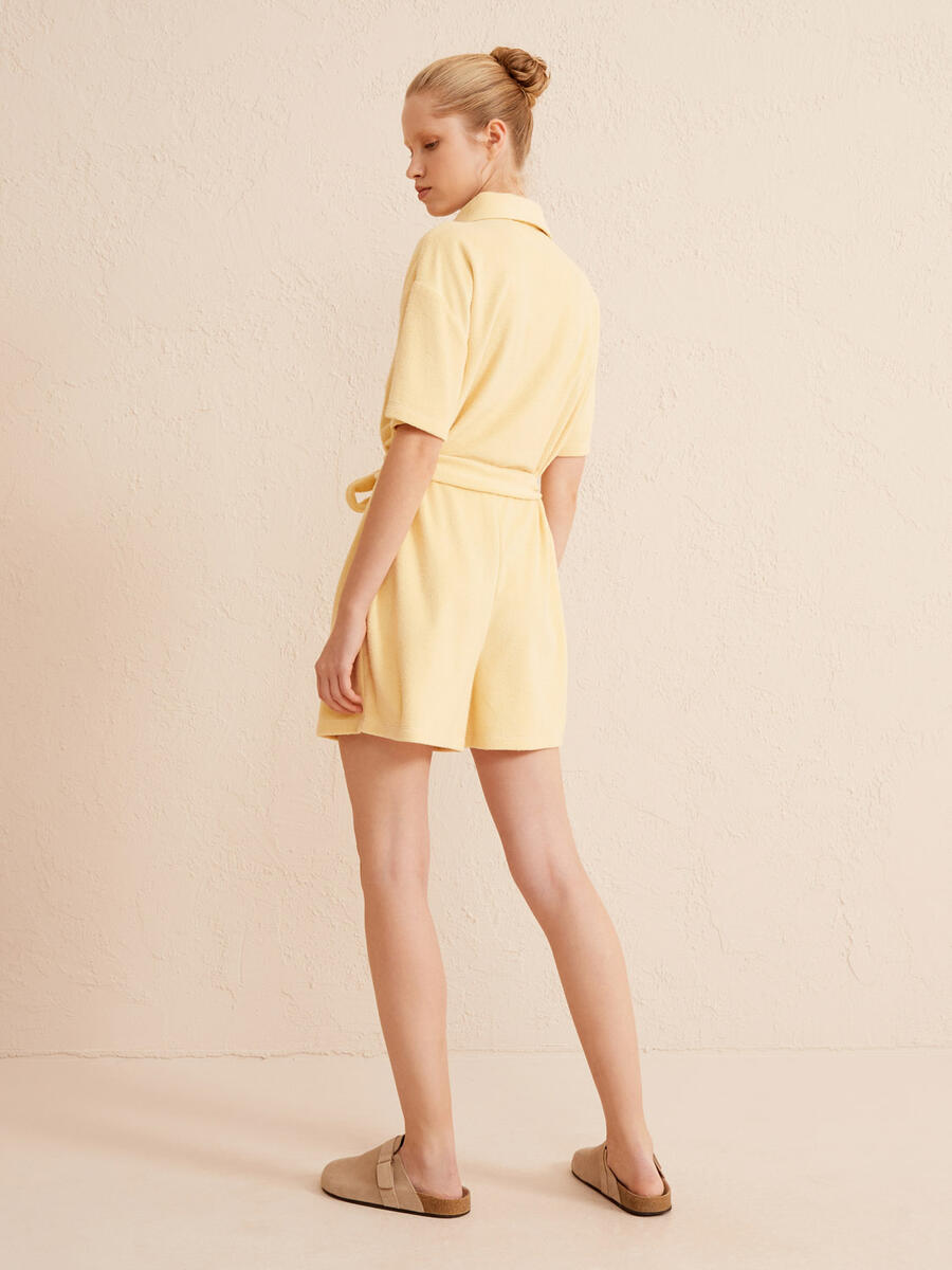 Sarı Regular Fit Pamuklu Havlu Tulum - 4