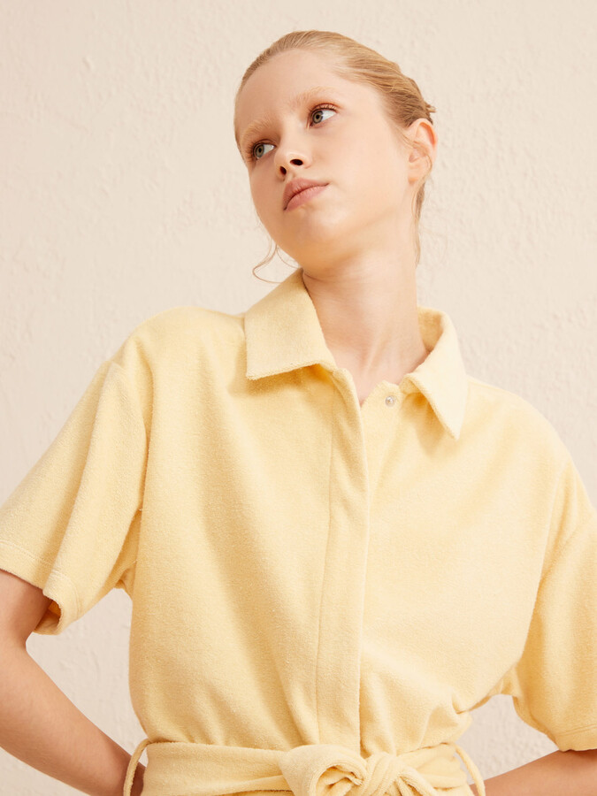 Sarı Regular Fit Pamuklu Havlu Tulum - 3