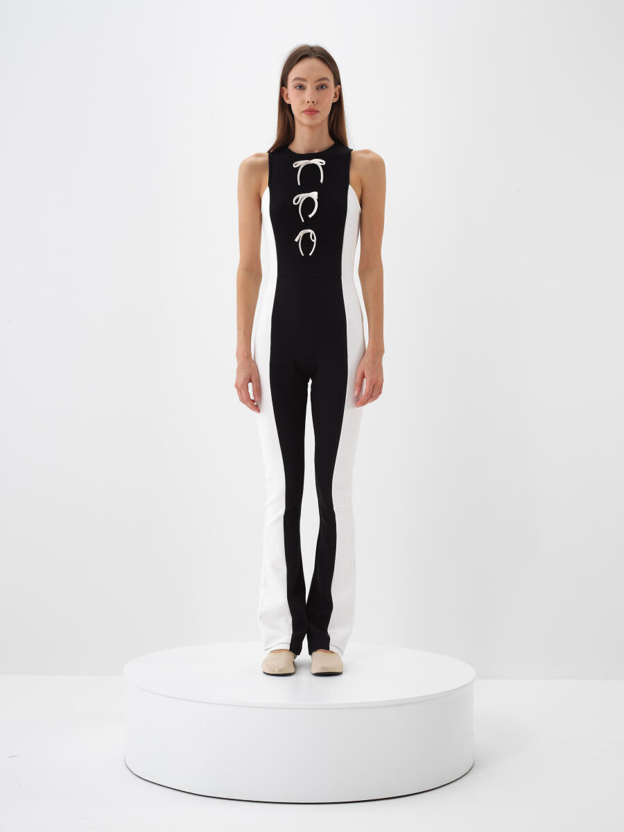 Siyah Pamuk Dokulu Slim Fit Tulum - 2