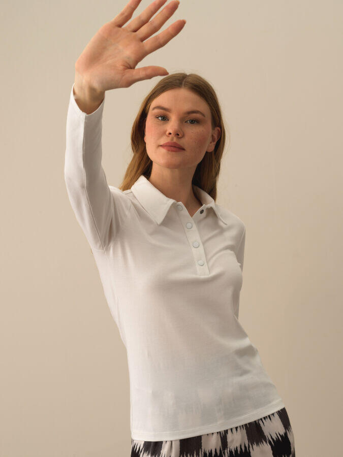 Xint Toptan Kırık Beyaz Modal Dokulu Slim Fit Uzun Kollu Tişört