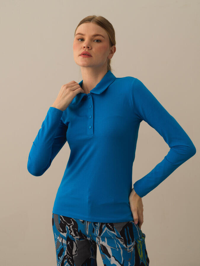 Xint Toptan Mavi Modal Dokulu Slim Fit Uzun Kollu Tişört