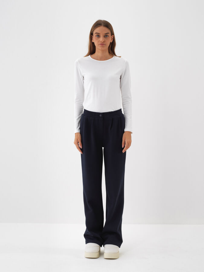 Beyaz Modal Dokulu Slim Fit Uzun Kollu Tişört - Xint