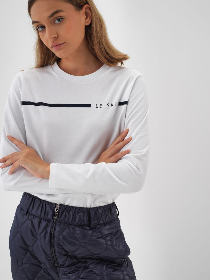 Beyaz Pamuk Dokulu Regular Fit Uzun Kollu Tişört - Xint