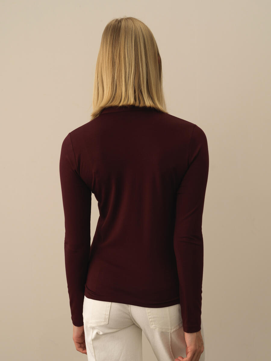 Bordo Modal Dokulu Slim Fit Uzun Kollu Tişört - 3