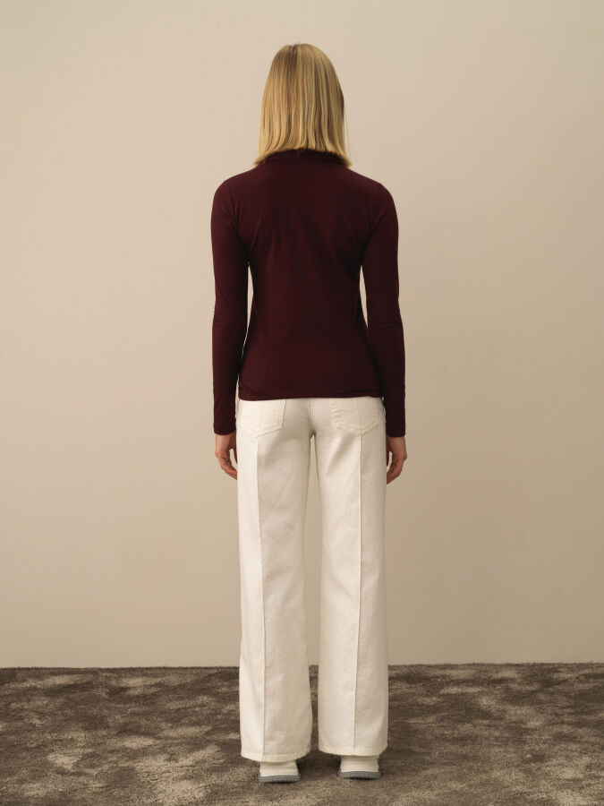 Bordo Modal Dokulu Slim Fit Uzun Kollu Tişört - Xint