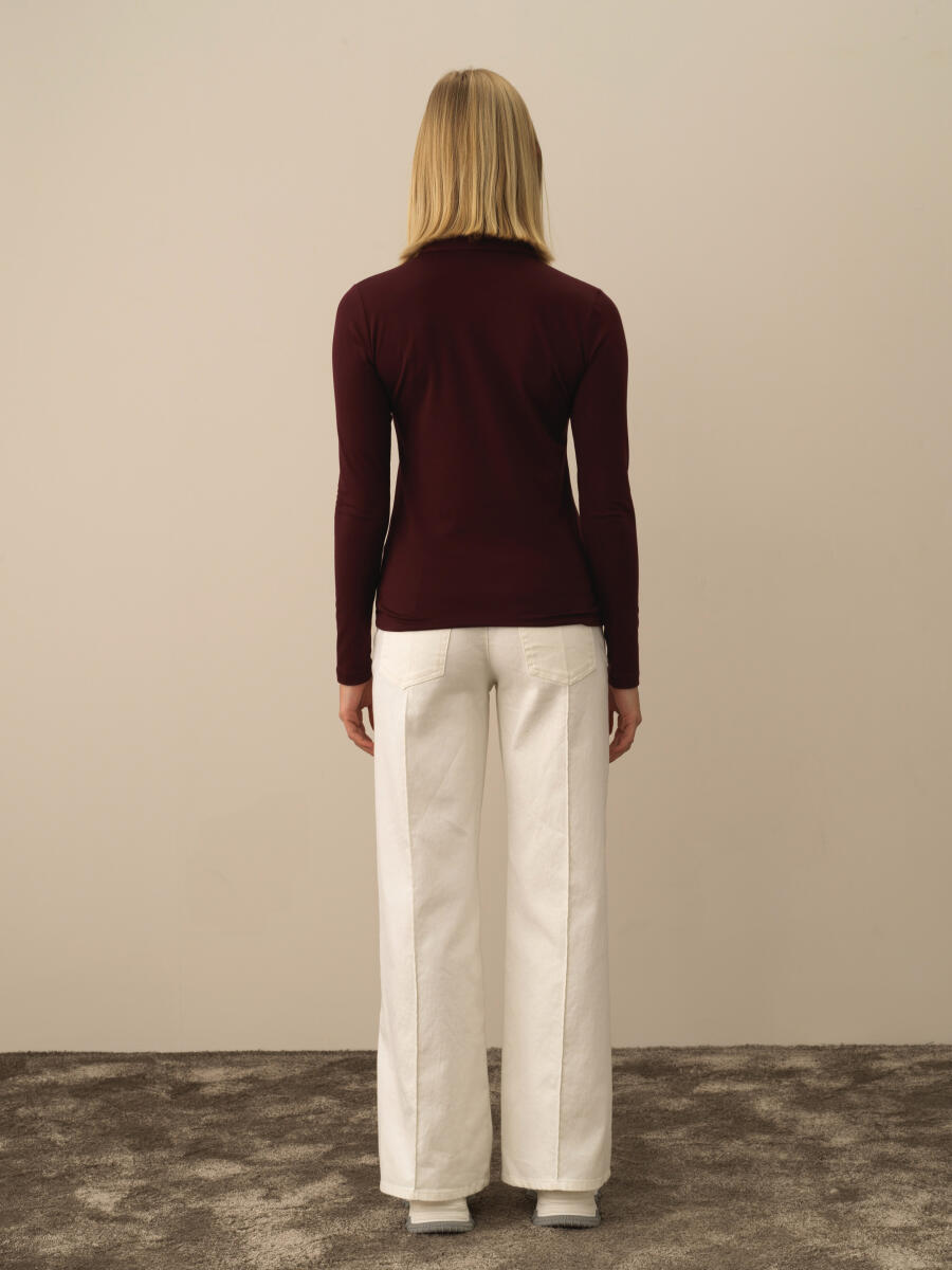 Bordo Modal Dokulu Slim Fit Uzun Kollu Tişört - 4