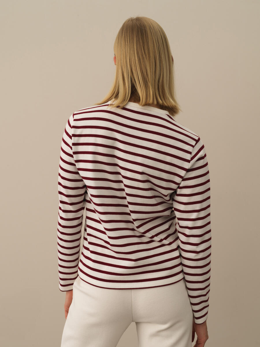 Bordo Pamuk Dokulu Regular Fit Uzun Kollu Tişört - 3