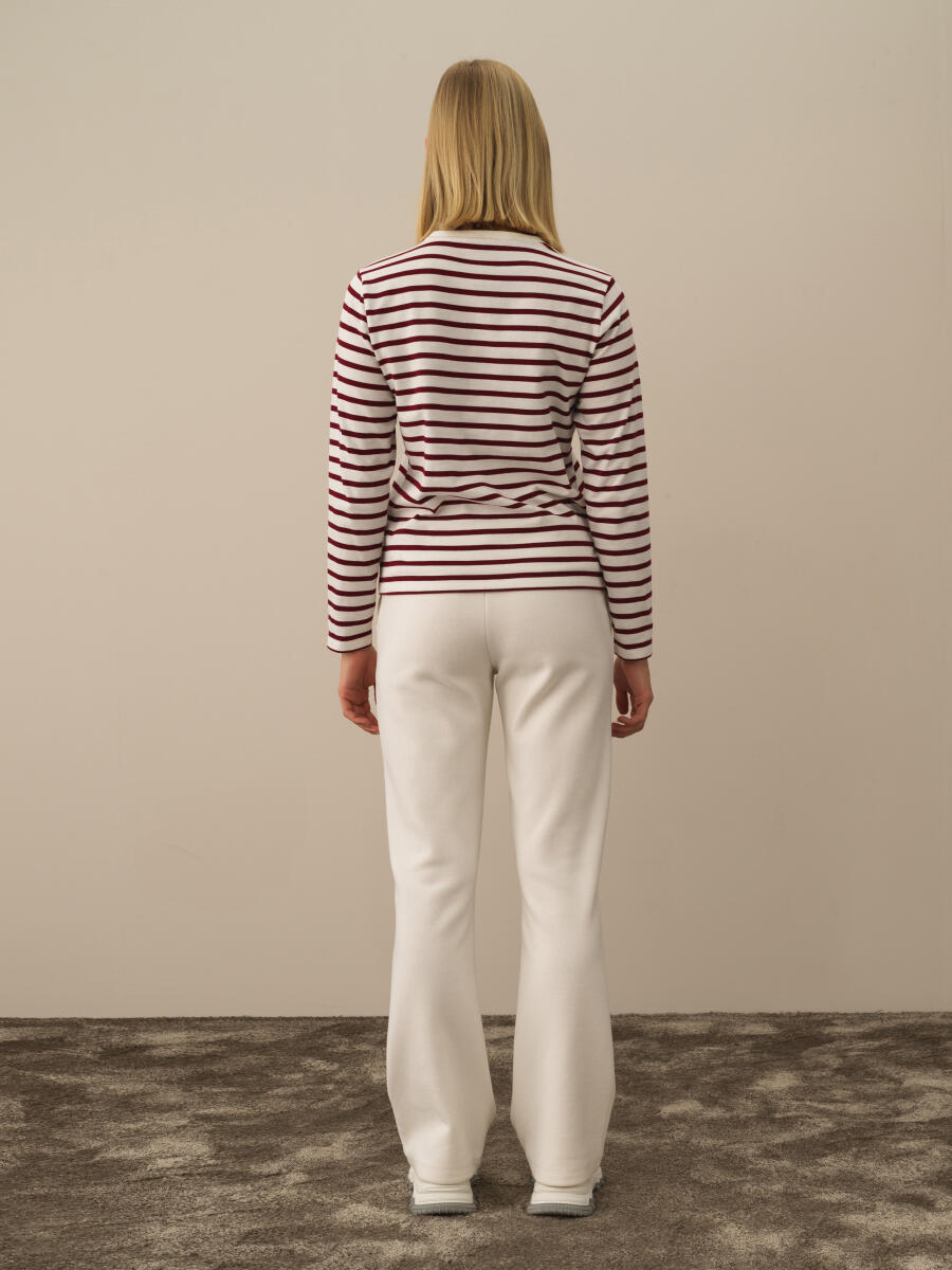 Bordo Pamuk Dokulu Regular Fit Uzun Kollu Tişört - 4