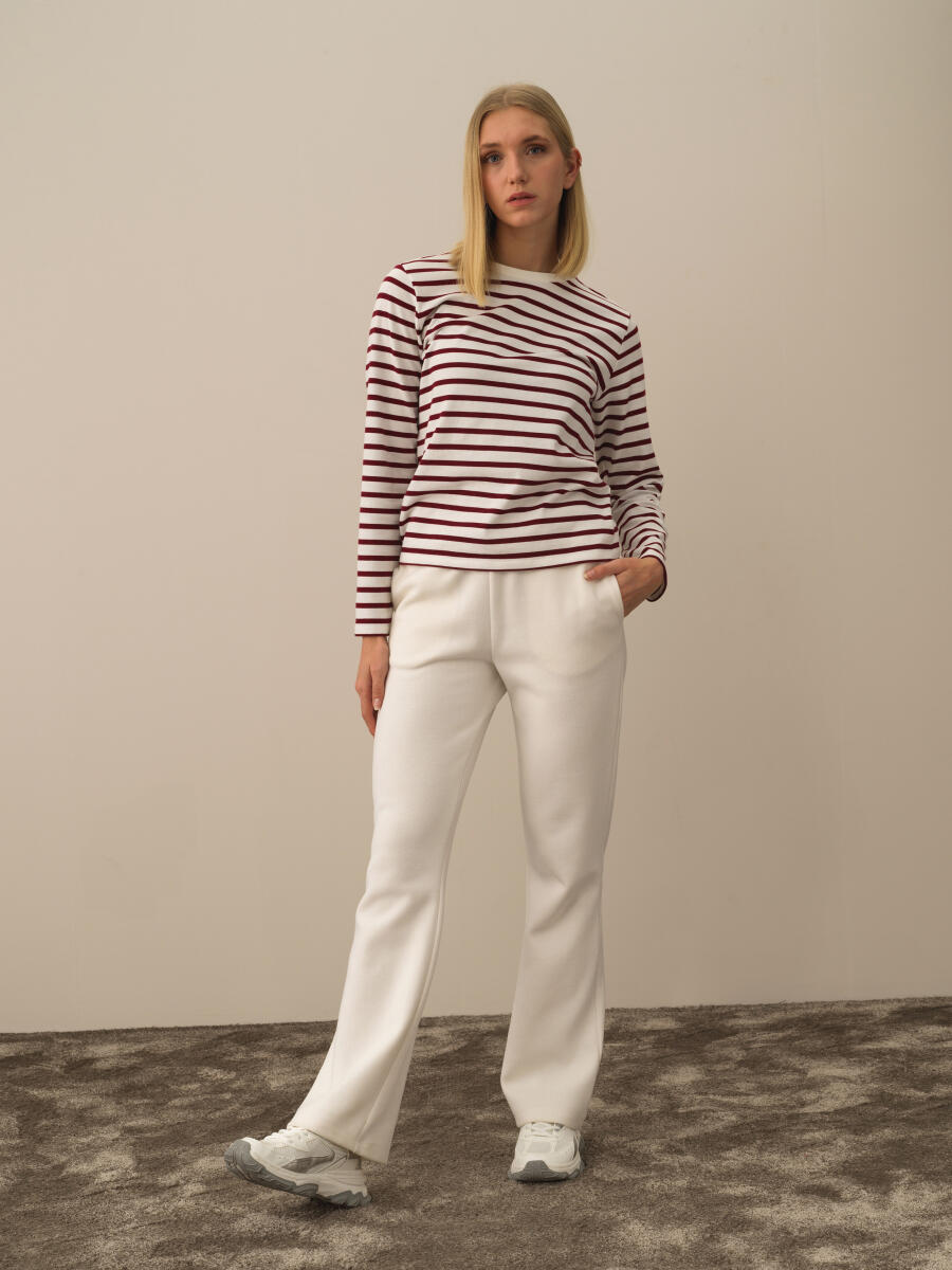 Bordo Pamuk Dokulu Regular Fit Uzun Kollu Tişört - 2