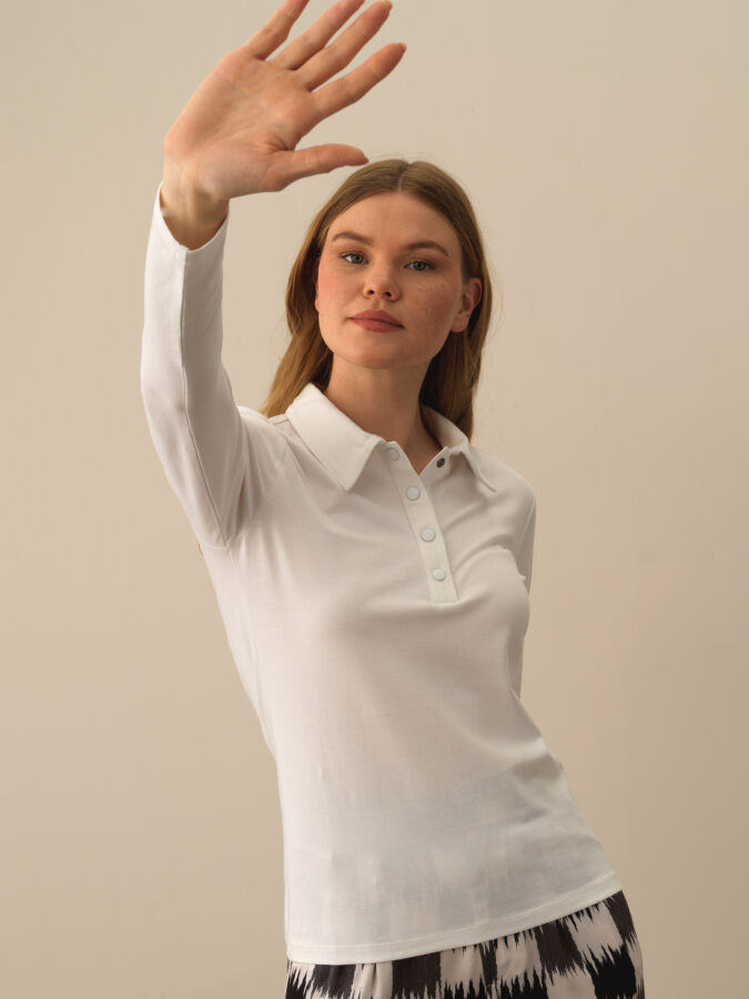 Kırık Beyaz Modal Dokulu Slim Fit Uzun Kollu Tişört - Xint