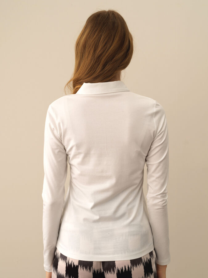 Kırık Beyaz Modal Dokulu Slim Fit Uzun Kollu Tişört - Xint