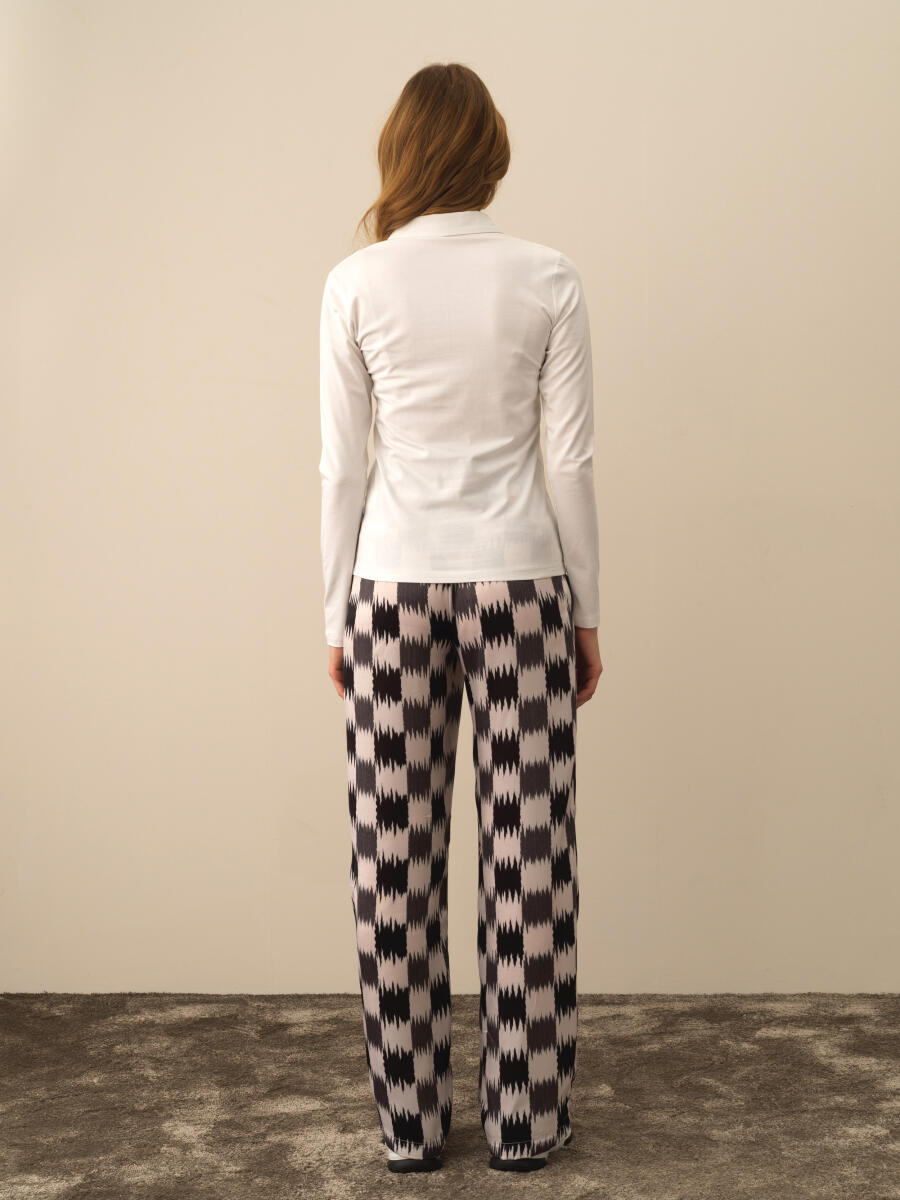 Kırık Beyaz Modal Dokulu Slim Fit Uzun Kollu Tişört - 4