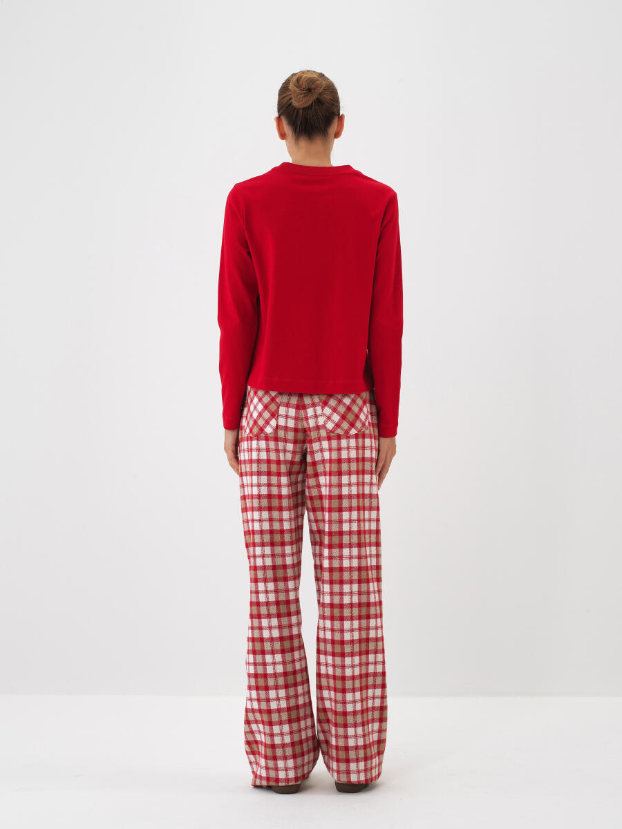 Kırmızı Pamuk Dokulu Regular Fit Uzun Kollu Tişört - 4