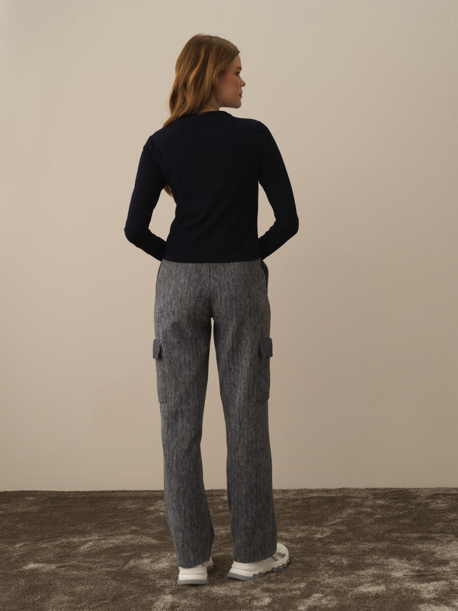 Lacivert Modal Dokulu Regular Fit Uzun Kollu Tişört - 4