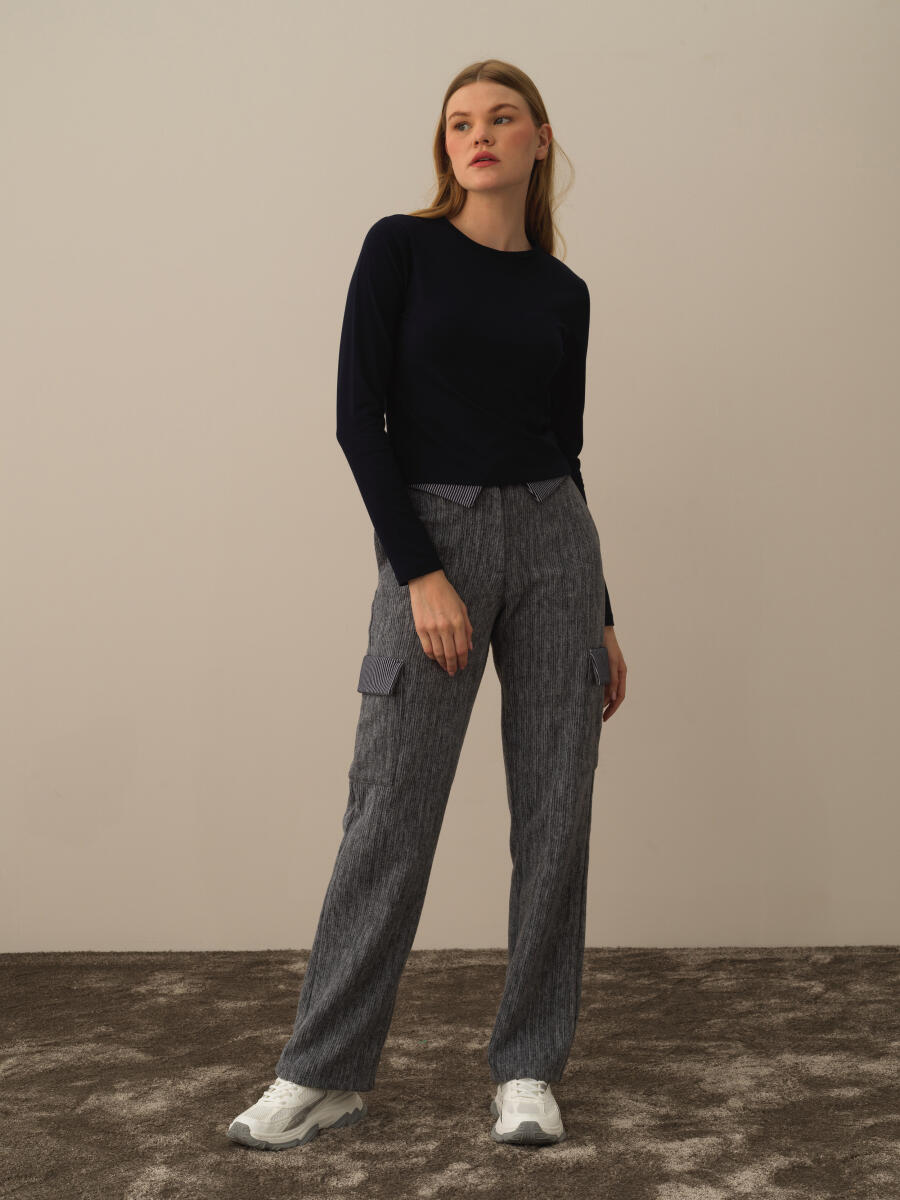 Lacivert Modal Dokulu Regular Fit Uzun Kollu Tişört - 2