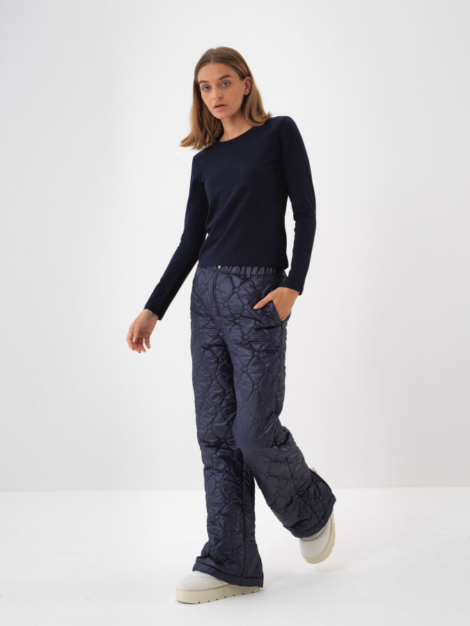 Lacivert Modal Dokulu Slim Fit Uzun Kollu Tişört - Xint