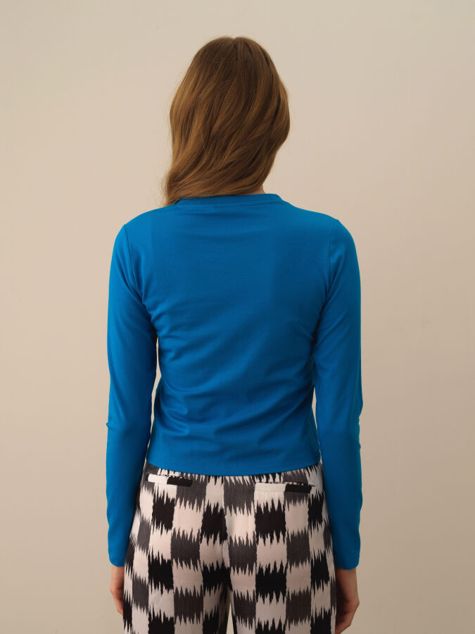 Mavi Modal Dokulu Regular Fit Uzun Kollu Tişört - Xint