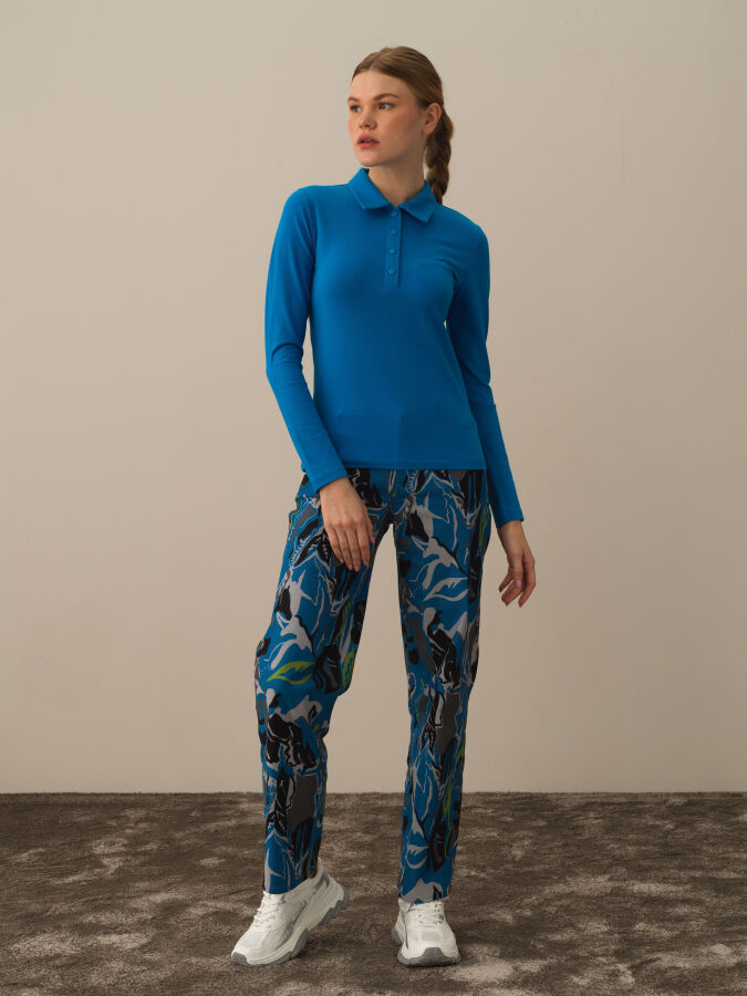 Mavi Modal Dokulu Slim Fit Uzun Kollu Tişört - Xint