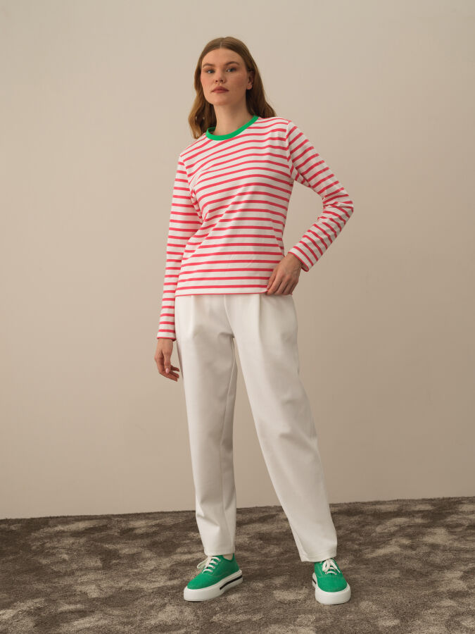 Pembe Pamuk Dokulu Regular Fit Uzun Kollu Tişört - Xint