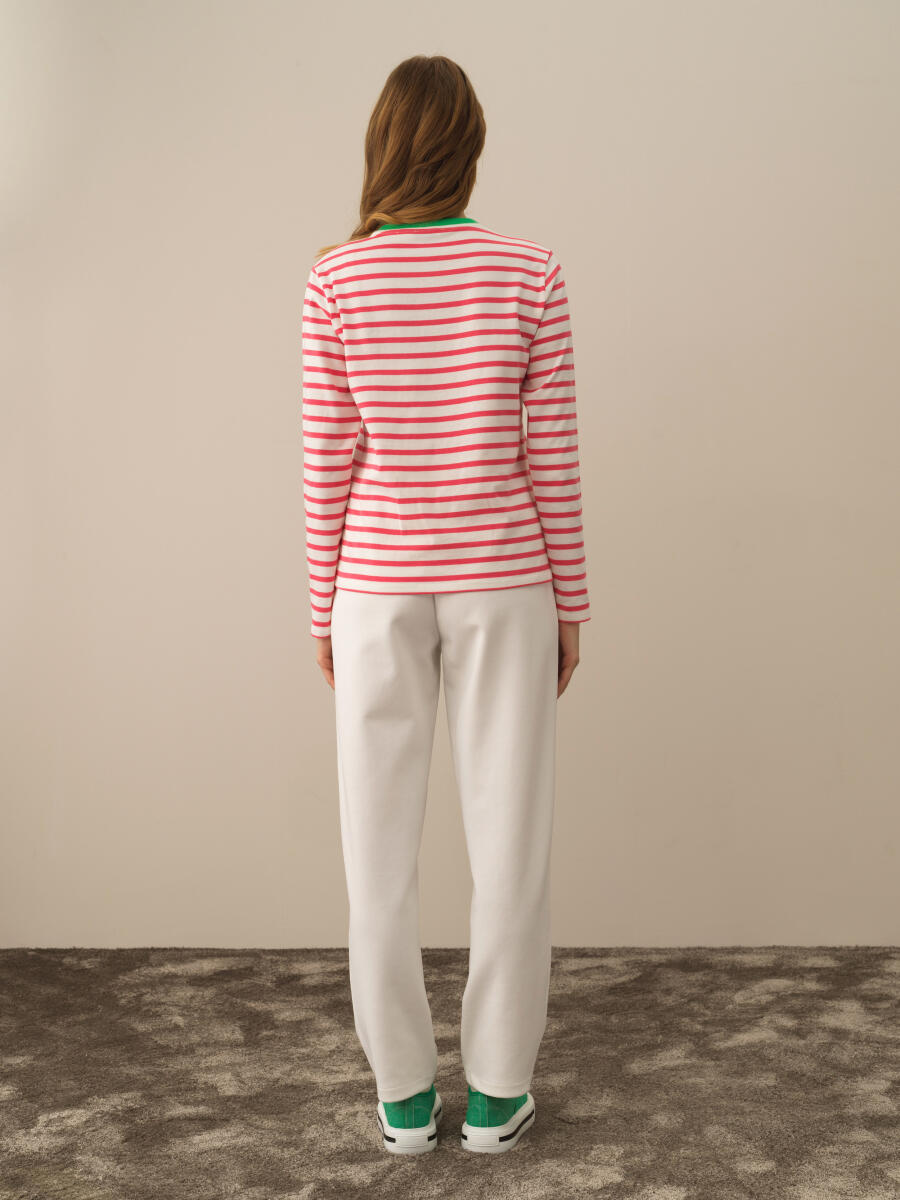 Pembe Pamuk Dokulu Regular Fit Uzun Kollu Tişört - 4