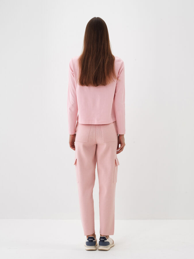 Pembe Pamuk Dokulu Regular Fit Uzun Kollu Tişört - Xint