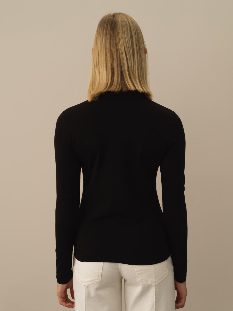 Siyah Modal Dokulu Slim Fit Uzun Kollu Tişört - 4