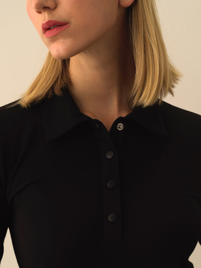 Siyah Modal Dokulu Slim Fit Uzun Kollu Tişört - Xint