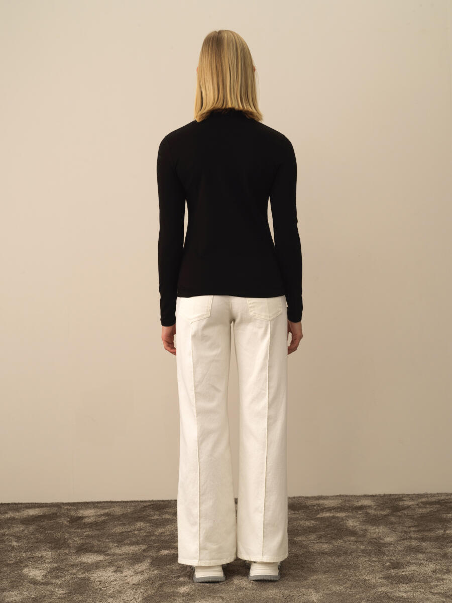 Siyah Modal Dokulu Slim Fit Uzun Kollu Tişört - 5