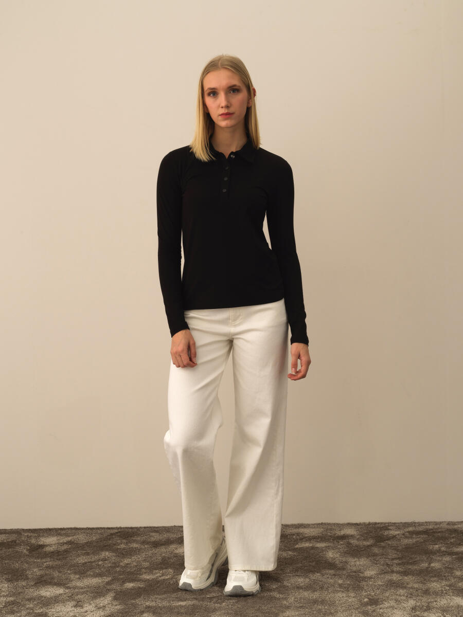 Siyah Modal Dokulu Slim Fit Uzun Kollu Tişört - 2