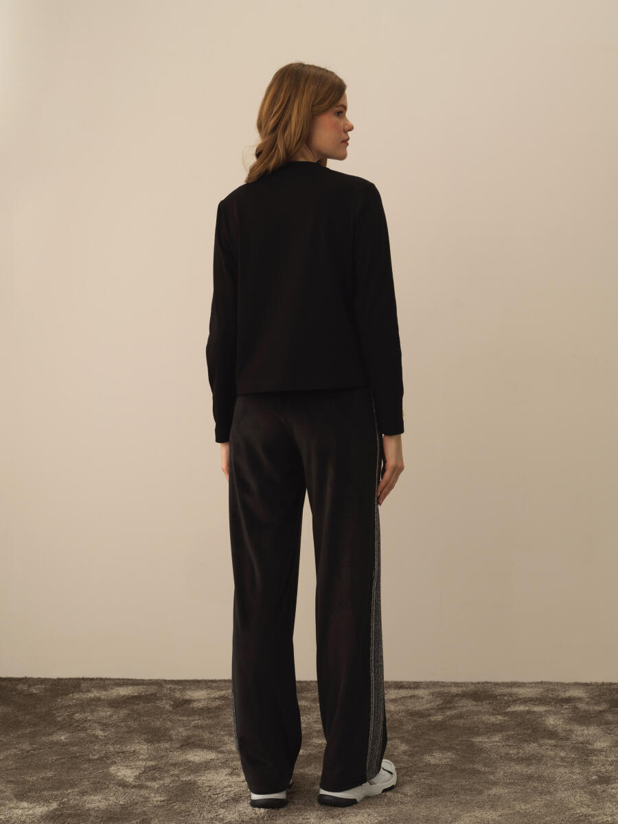 Siyah Pamuk Dokulu Regular Fit Uzun Kollu Tişört - 4