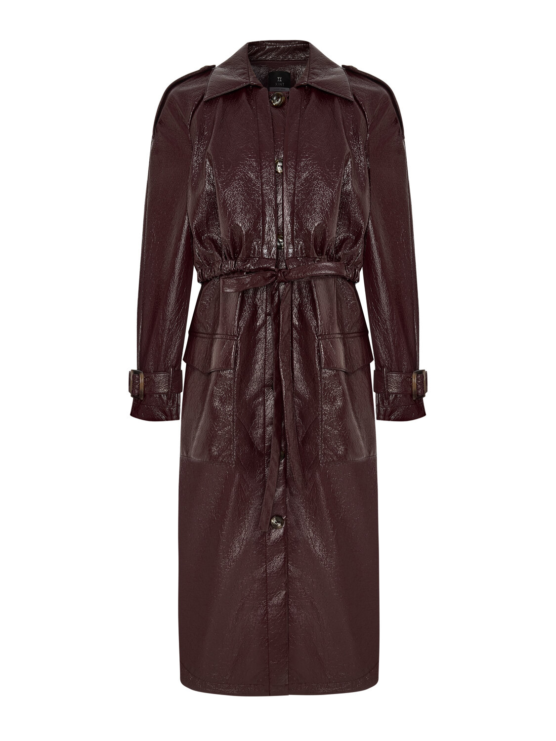 Bordo Deri Görünümlü Regular Fit Yağmurluk - Xint