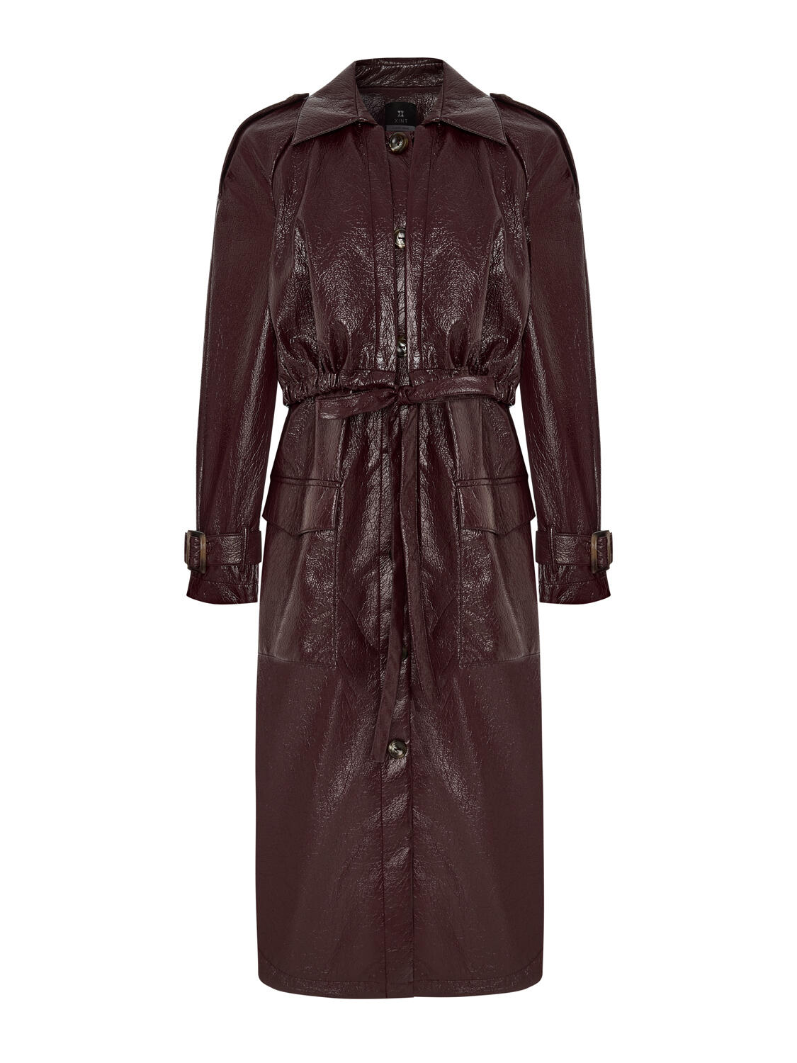 Bordo Deri Görünümlü Regular Fit Yağmurluk - 3