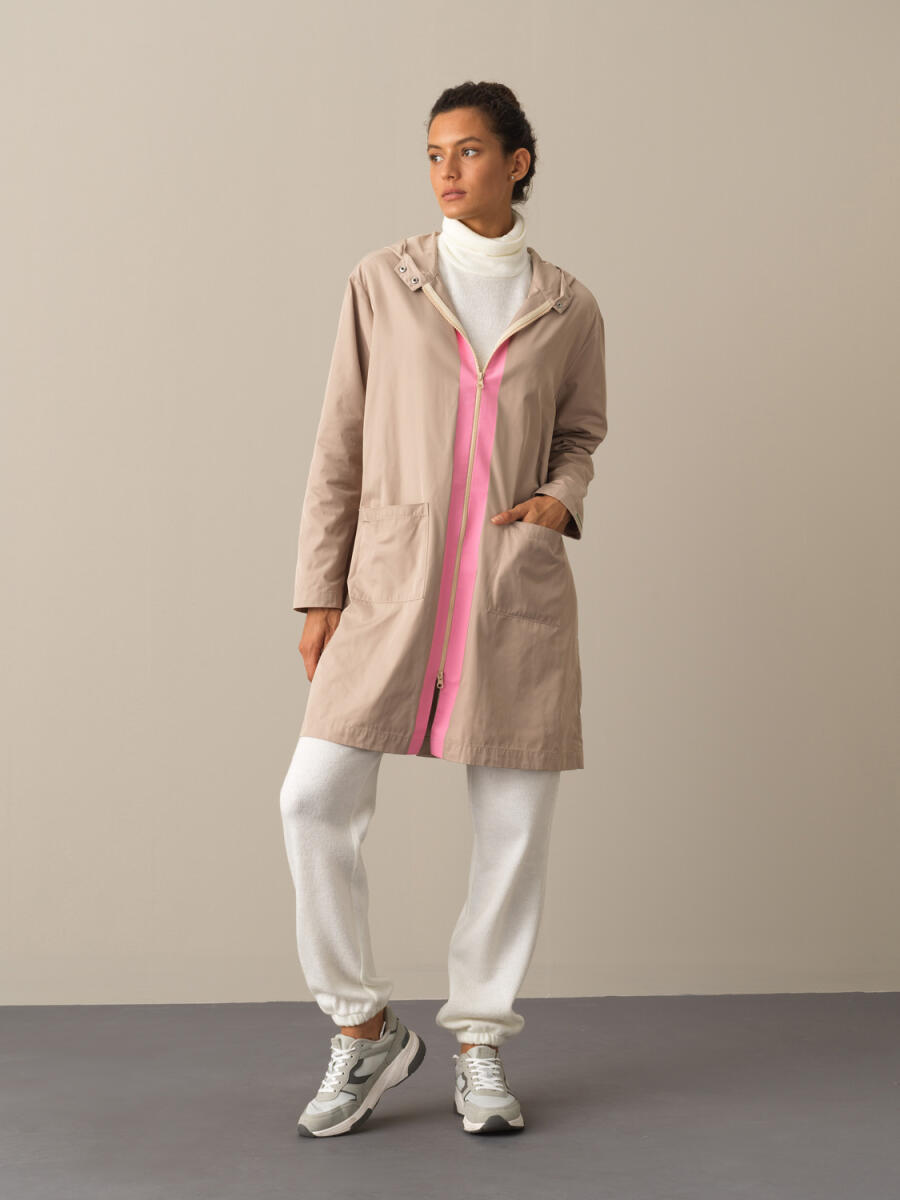 Bej Pamuk Dokulu Oversize Yağmurluk - 4