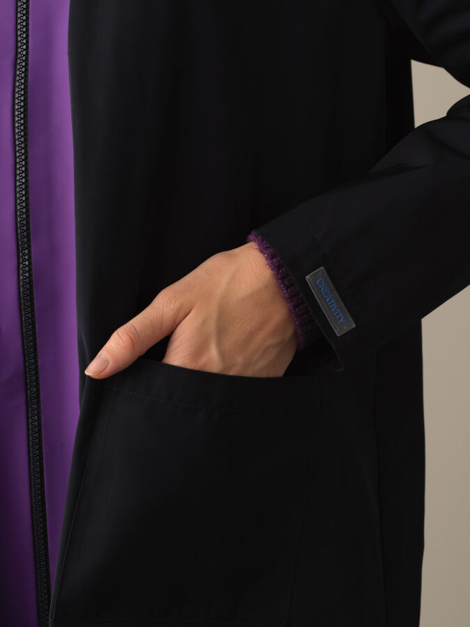 Lacivert Pamuk Dokulu Oversize Yağmurluk - Xint