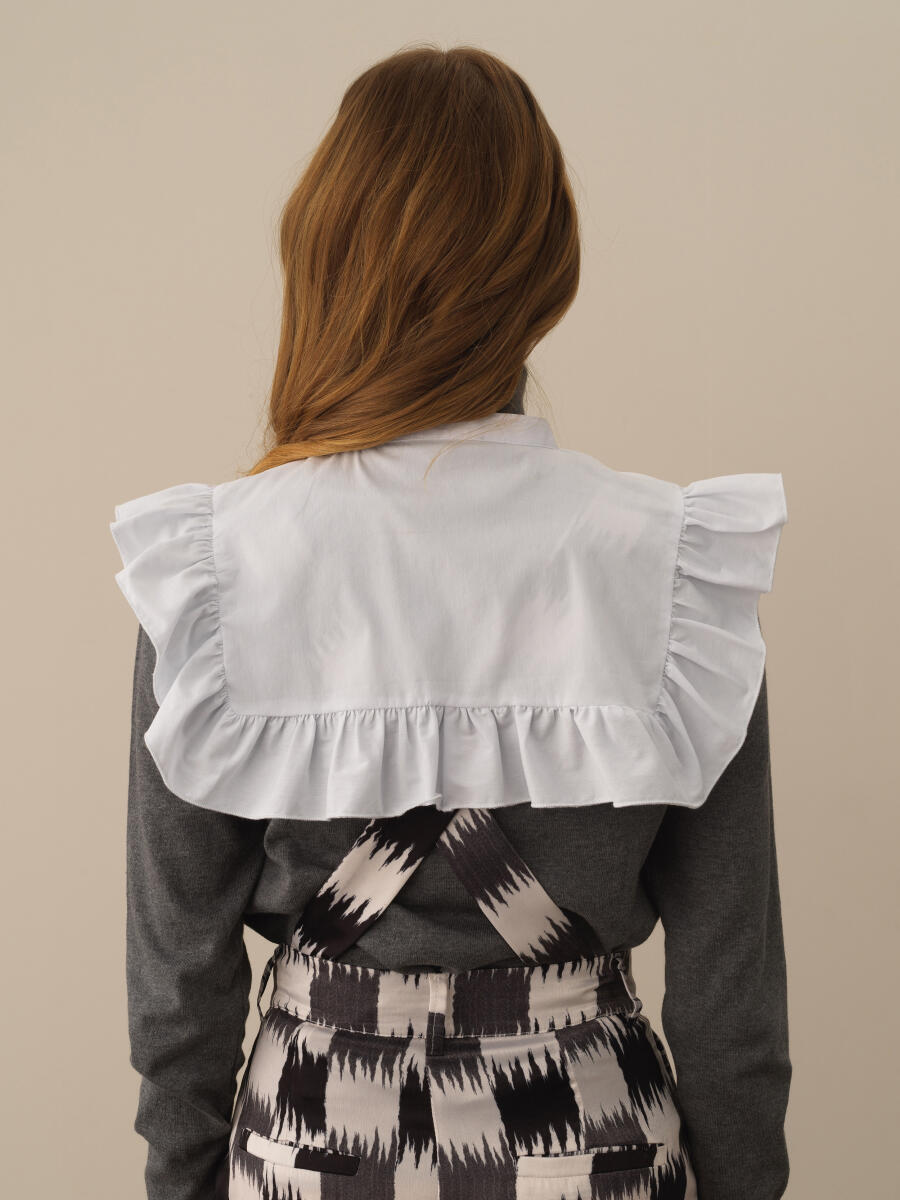 Kırık Beyaz Pamuk Dokulu Oversize Yakalık - 3