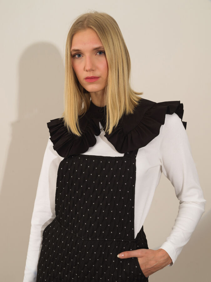 Siyah Pamuk Dokulu Oversize Yakalık - Xint