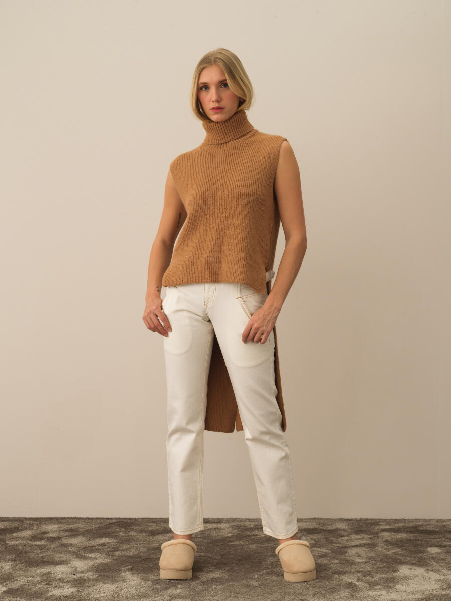 Camel Doğal Yün Dokulu Regular Fit Yelek