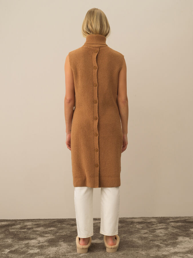 Camel Doğal Yün Dokulu Regular Fit Yelek - Xint