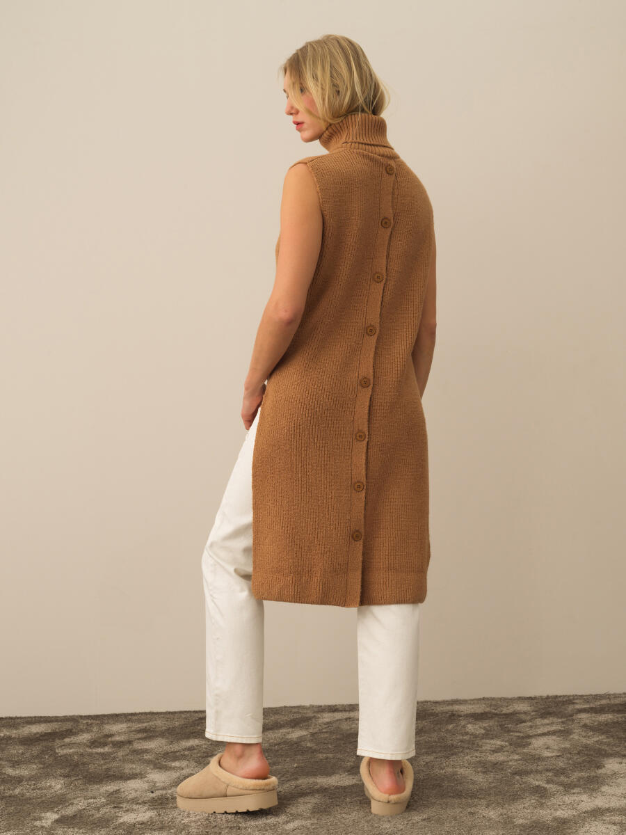 Camel Doğal Yün Dokulu Regular Fit Yelek - 2