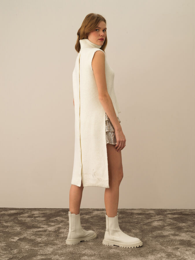 Ekru Doğal Yün Dokulu Regular Fit Yelek - Xint