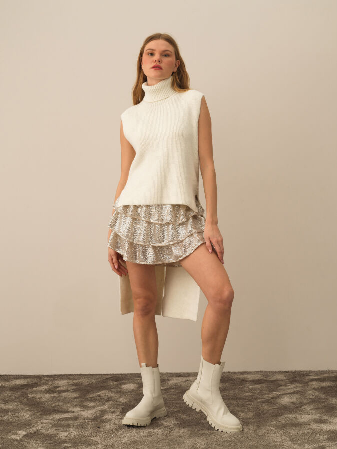 Ekru Doğal Yün Dokulu Regular Fit Yelek - Xint