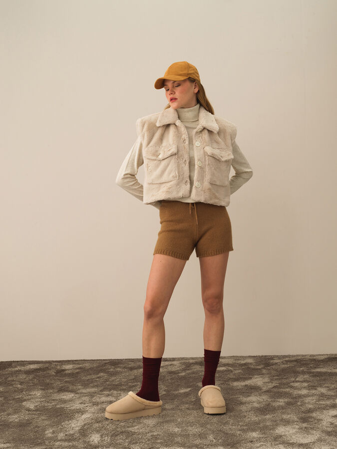 Ekru Formunu Koruyan Oversize Yelek - Xint