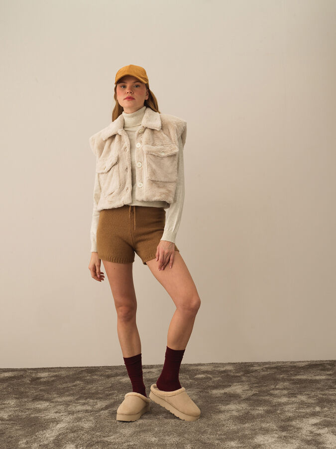 Ekru Formunu Koruyan Oversize Yelek - Xint