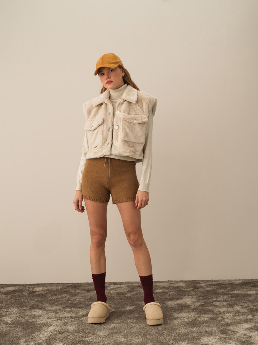 Ekru Formunu Koruyan Oversize Yelek - 5